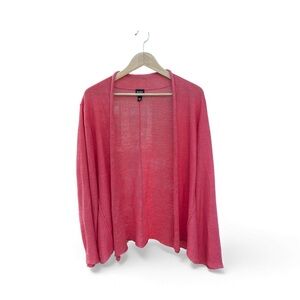 Eileen Fisher Size L Coral Pink Open Cardigan Sweater Lagenlook Lightweight Airy